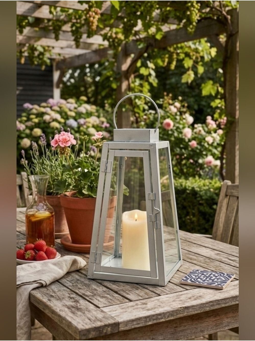 NWT Fusion Products 20507 Triangle Lantern - Metal - 9-in - Silver Tone